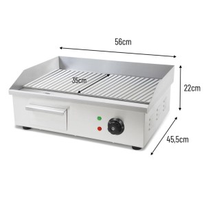 VERTES Elektro Grillplatte 3000 W Plancha Edelstahl Gerillt 55 x 35 cm 50 bis 300 °C