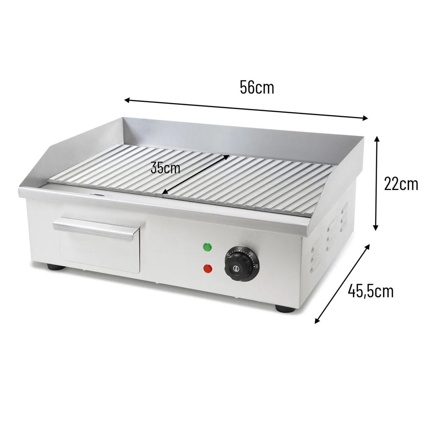 VERTES Elektro Grillplatte 3000 W Plancha Edelstahl Gerillt 55 x 35 cm 50 bis 300 °C_2