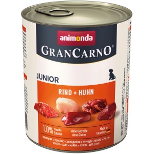 Gran Carno Junior Hunde-Nassfutter mit Rind und Huhn, 800g Dose für Welpen.