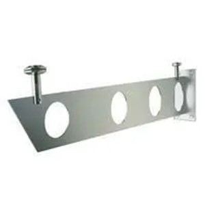 Detailaufnahme eines Glashalters (Schwert S) für Glasvordach, Edelstahloptik.