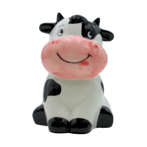 Dekohelden24 Sparfigur Spartier Spardose Sparbüchse,Dekokuh mit Sparfunktion aus Keramik in Schwarz Weiß L/B/H 11 x 12 x 16 cm