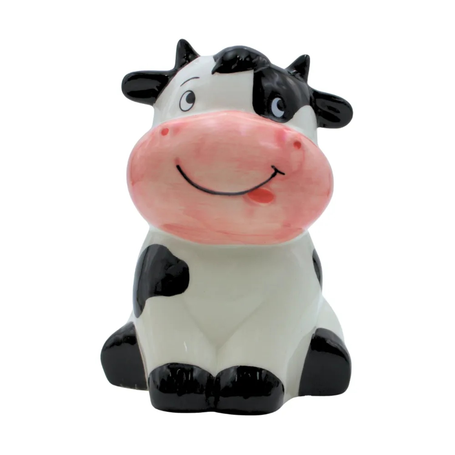 Dekohelden24 Sparfigur Spartier Spardose Sparbüchse,Dekokuh mit Sparfunktion aus Keramik in Schwarz Weiß L/B/H 11 x 12 x 16 cm