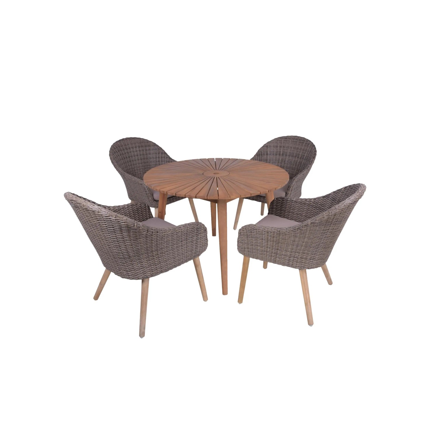 DELUKE Garten-Sitzgruppe ELVIRA 5-tlg. Akazie Braungrau Gartenmöbel-Set Garten-Essgruppe Stühle-Sessel C Esstisch