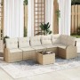 Beiges 7-teiliges vidaXL Garten-Sofa-Set aus Poly Rattan mit Kissen.