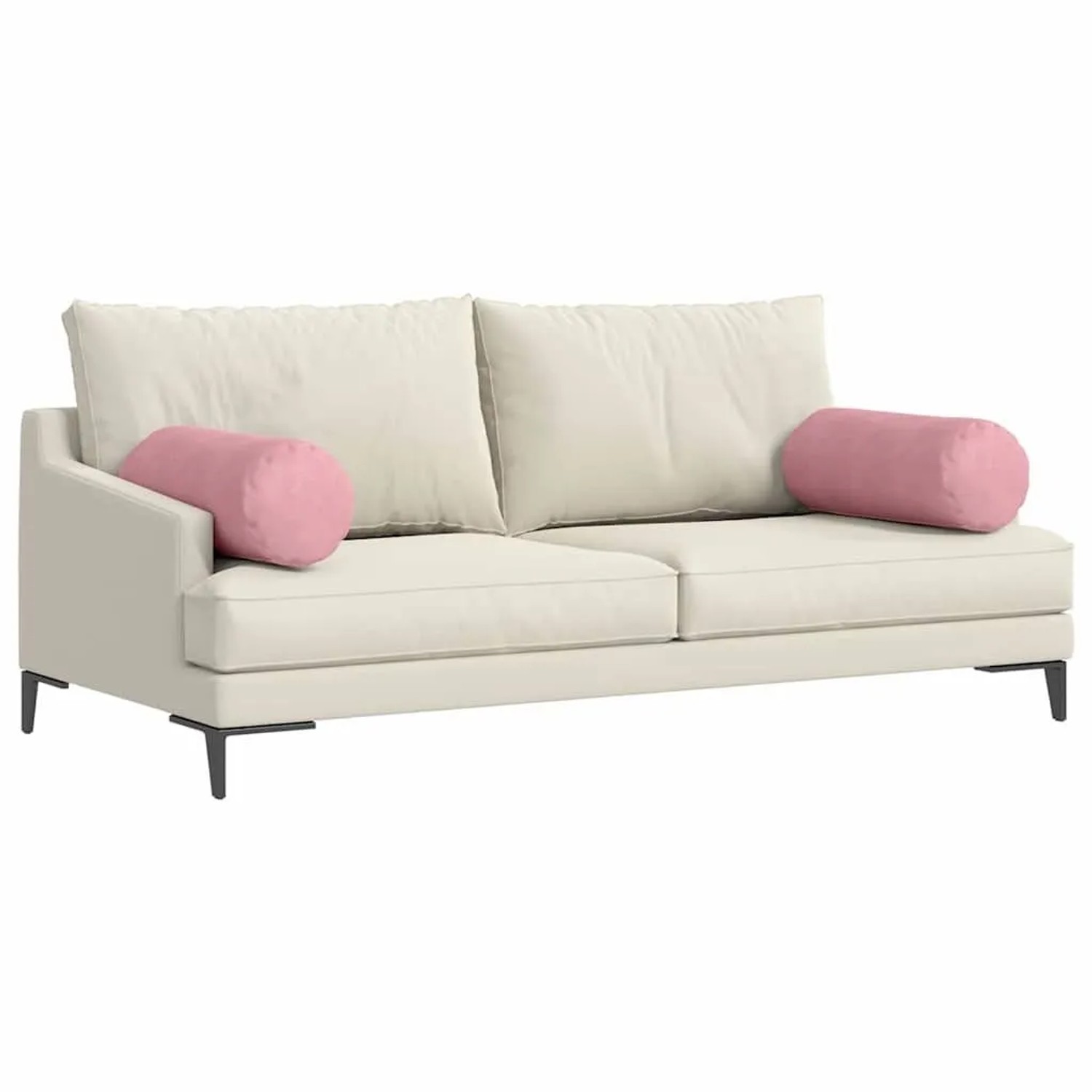 2er Sofa mit zwei rosa Bolsterkissen aus Cordstoff, Kissen & Kissenbezüge