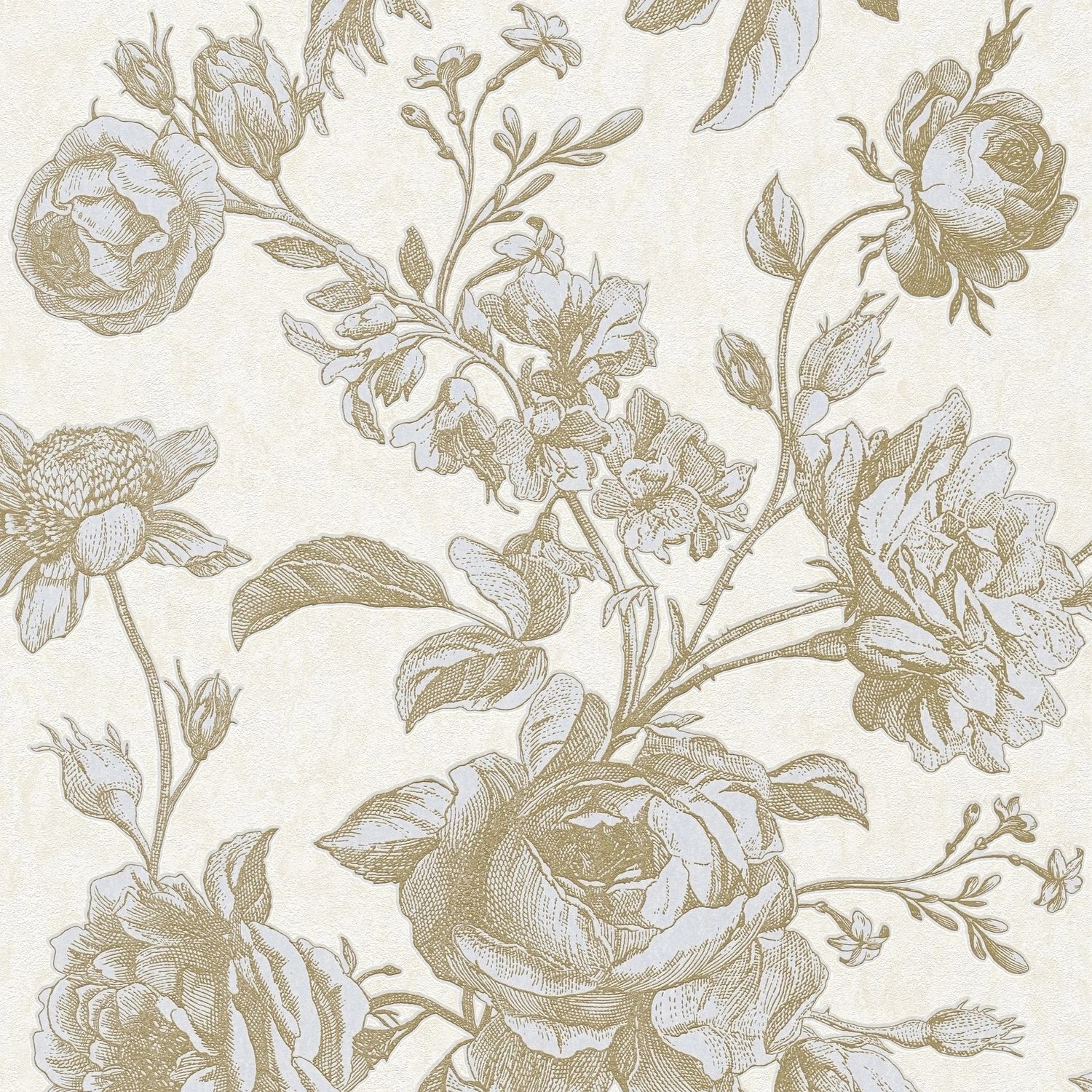 PROFHOME 387003-GU Blumen Tapete Toile De Jouy Creme hell-Elfenbein Gold 0, günstig online kaufen