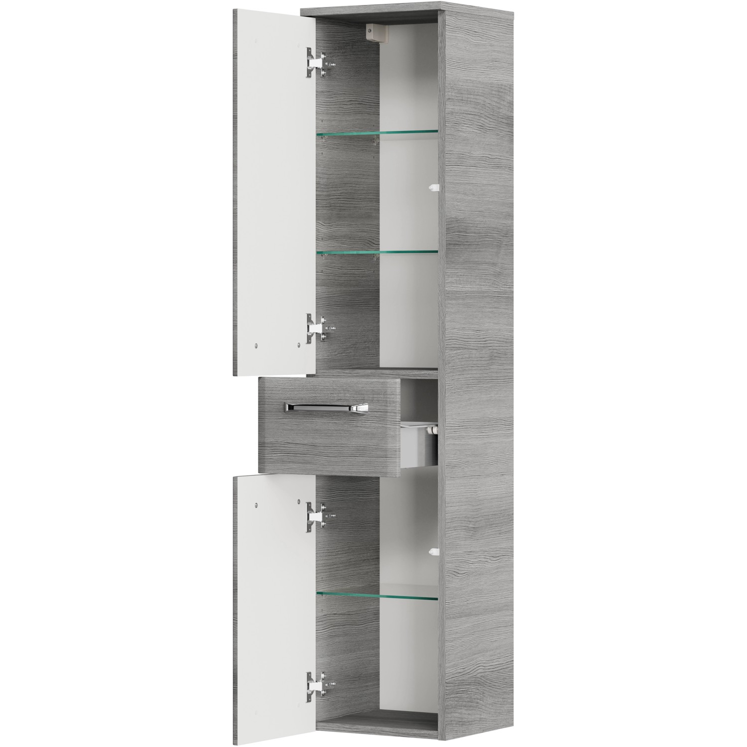 Pelipal Bad-Hängeschrank Quickset 328, Graphit, 30 cm breit, mit Schublade und offenen Türen.