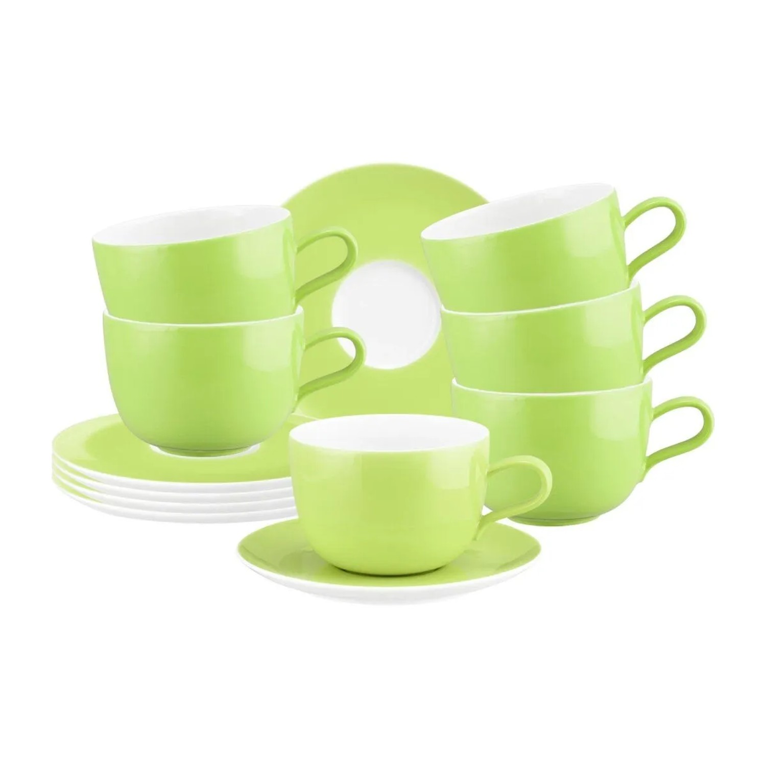 Seltmann Weiden Liberty Pure Colors Milchkaffeetasse mit Untertasse 380 ml 6er Set Lime Green