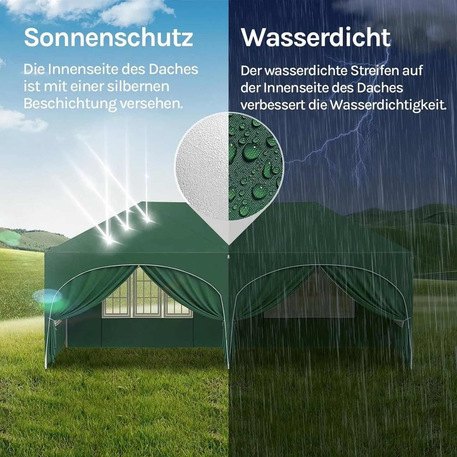 Grüner WOLTU Pavillon 3x6m mit UV-Schutz und wasserabweisendem Dach.