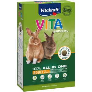 Vitakraft Vita Special Kaninchenfutter, 600g Packung mit Kaninchenabbildung.