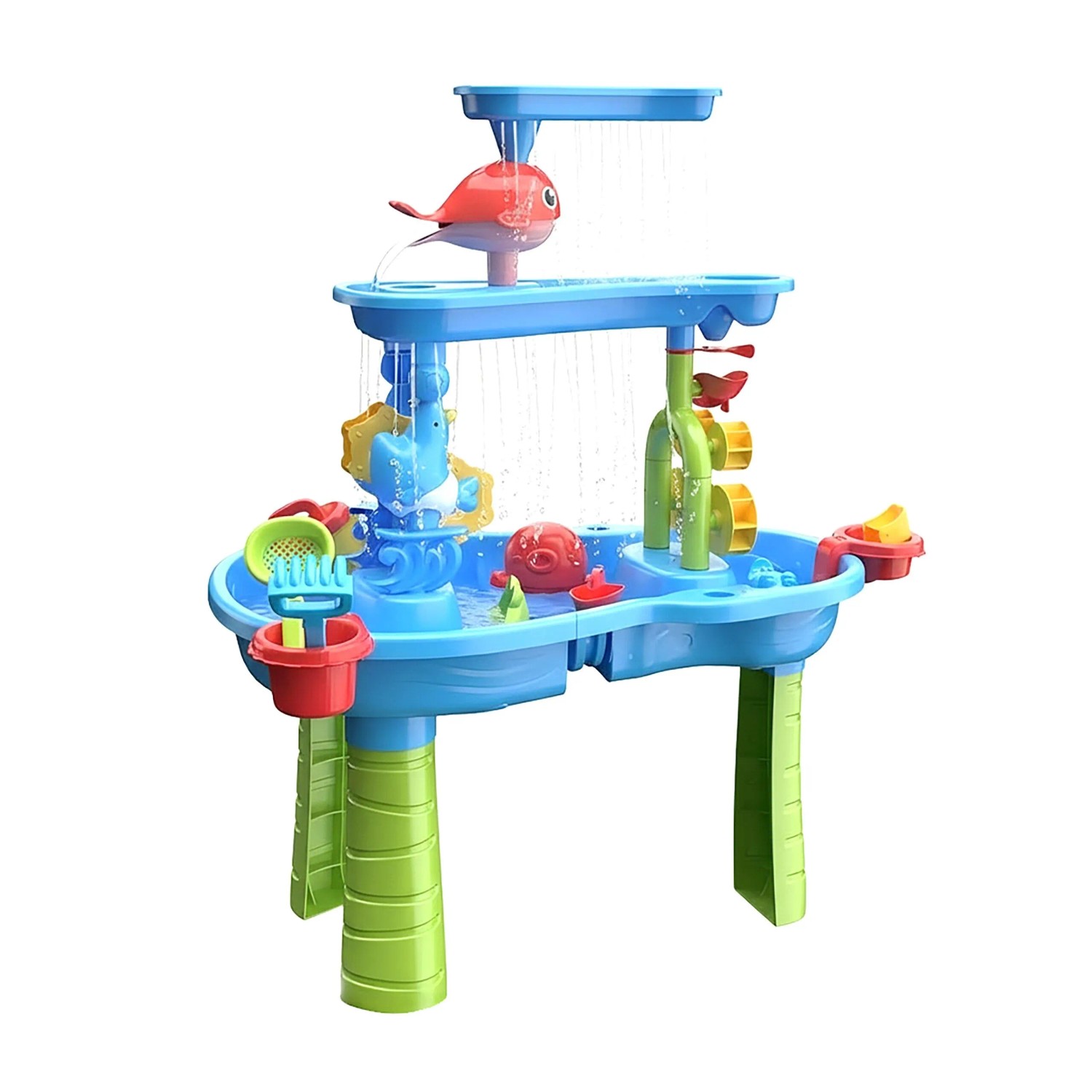 Relaxdays Wasserspieltisch Kunststoff Bunt 3 Ebenen mit Zubehör 85 cm x 63 cm x 42,5 cm 2,6 kg