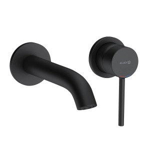 Kludi BOZZ Waschtischarmatur, Unterputz, mattschwarz. Zweiloch-Wandarmatur mit Luftsprudler.