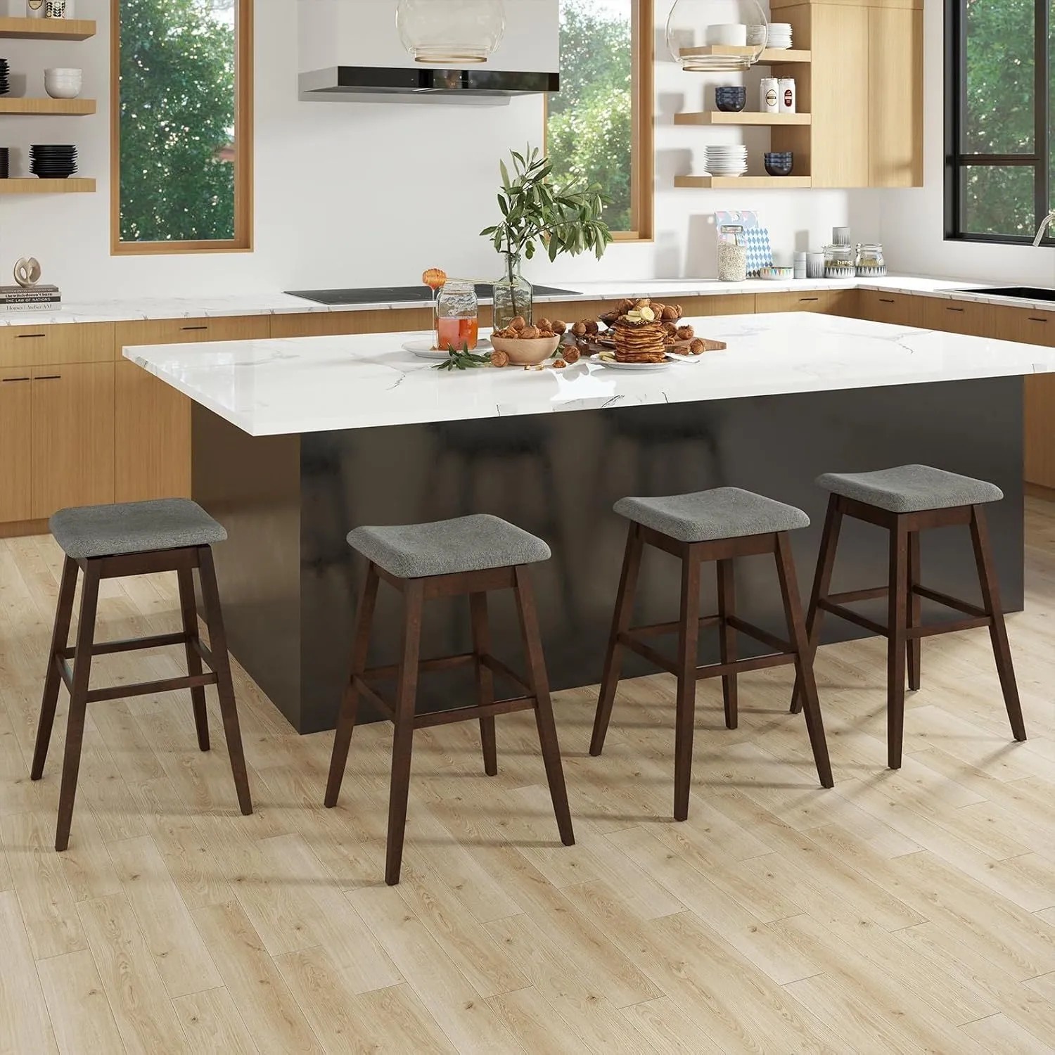 Costway Barhocker 2er Set 360° Drehbar 76 cm Holz Modern_6