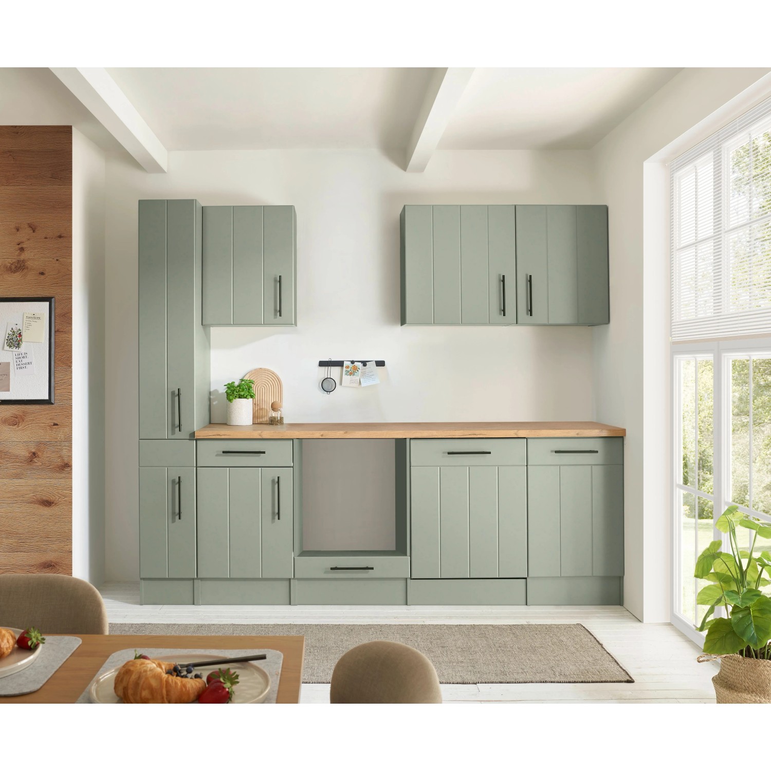 Respekta Küchenzeile Anton Landhaus Schilfgrün 250 cm ohne E-Geräte