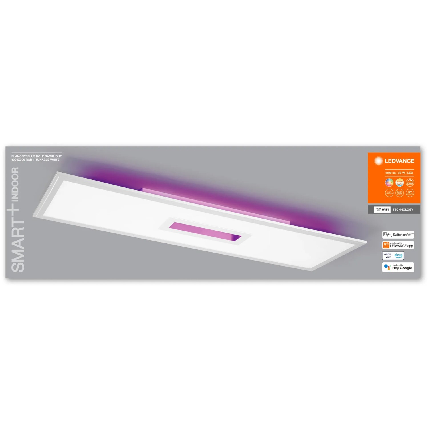 Ledvance Smart+ WiFi Panelleuchte Planon Plus mit RGBTW Rücklicht, 100x30 cm, für smarte Beleuchtung.