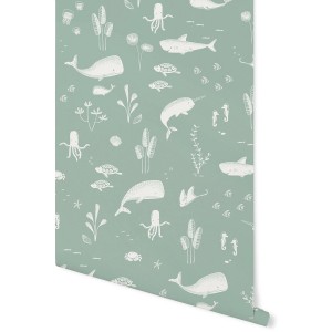 Little Dutch Vliestapete Ocean Mint Grün mit Unterwasserwelt-Motiven für Kinderzimmer.
