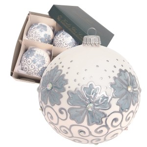 Krebs Glas Lauscha: 4er-Set Weihnachtskugeln mit Blumenmuster, 11cm, für festliche Deko.