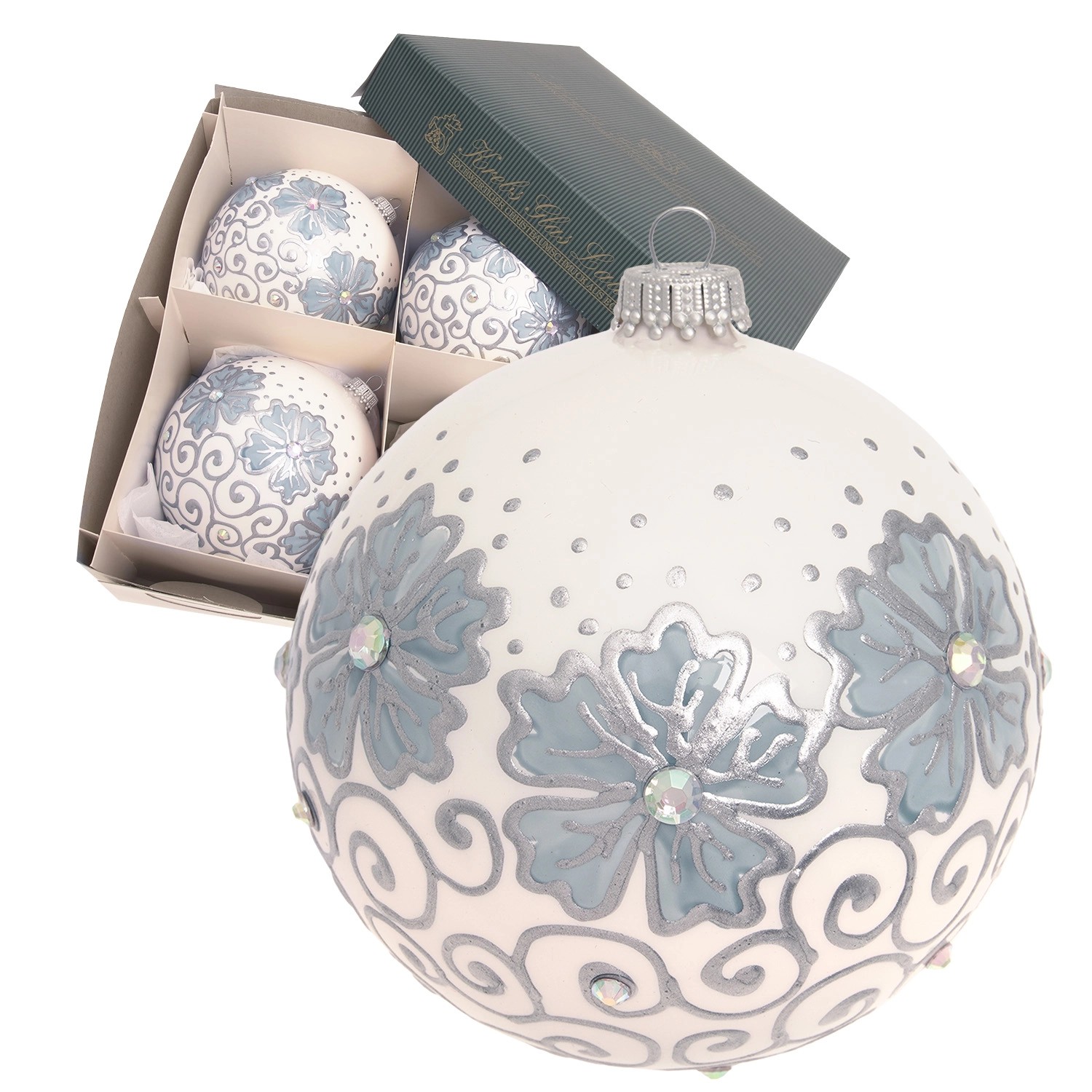 Krebs Glas Lauscha Weihnachtsbaumkugeln Blumen 4er-Set 11cm