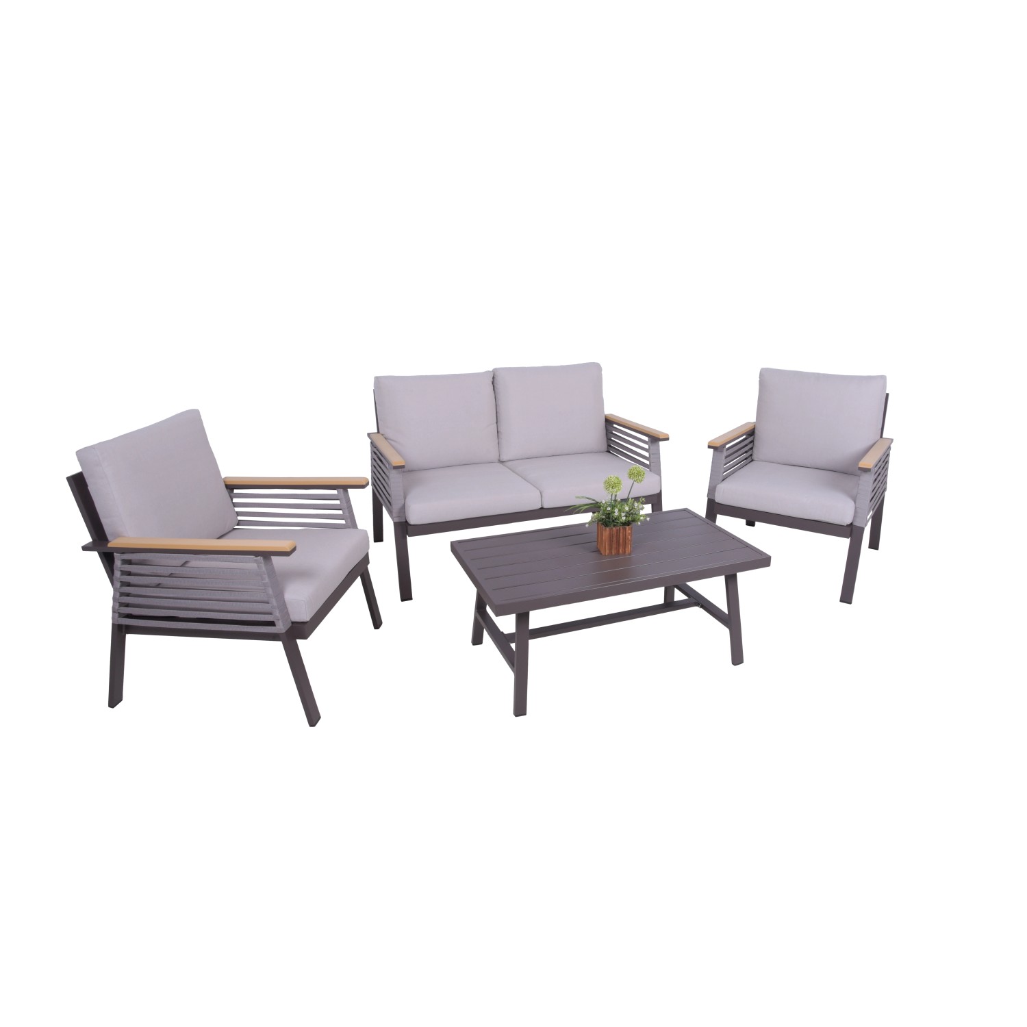 Garden Pleasure Lounge-Gruppe Denia 4-teilig Dunkelbraun-Grau günstig online kaufen