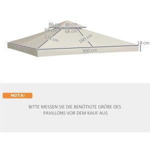 Cremeweißes Outsunny Ersatz-Vordach 3x3m aus Polyester mit detaillierten Maßen. Wasserabweisendes Pavillondach.
