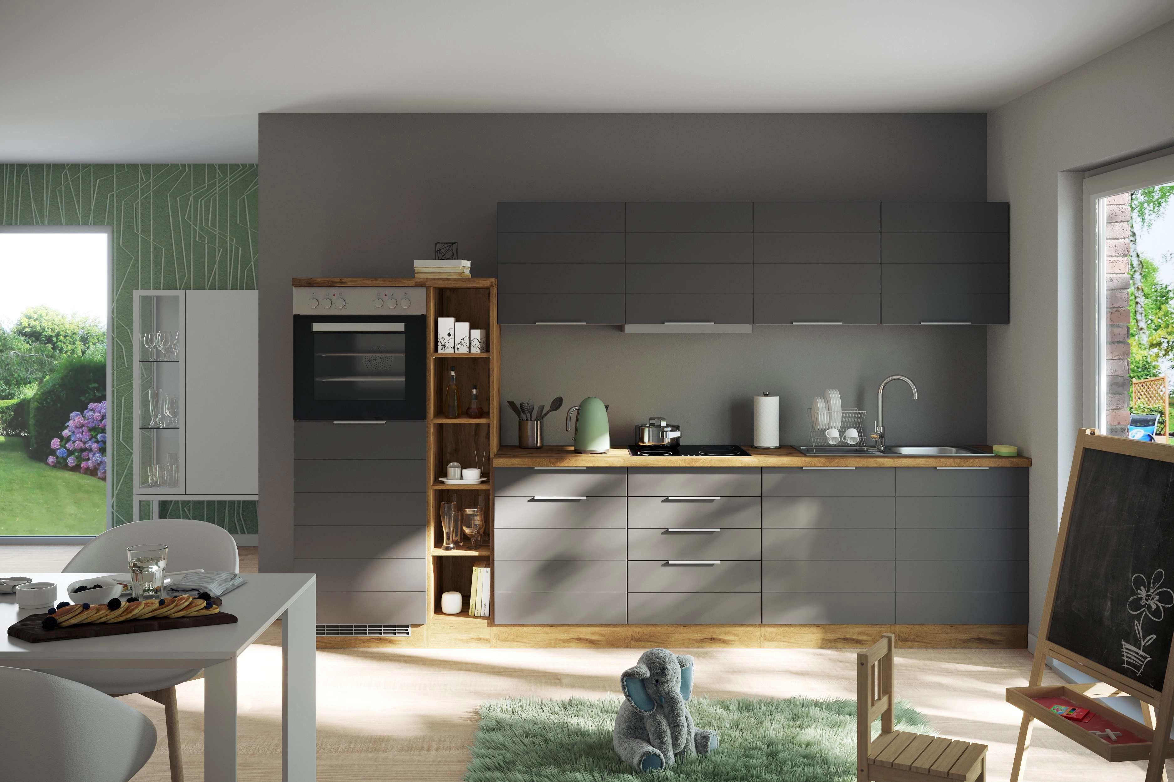 Möbel bei OBI Matt cm 330 Grau-Wotaneiche Held Küchenzeile kaufen