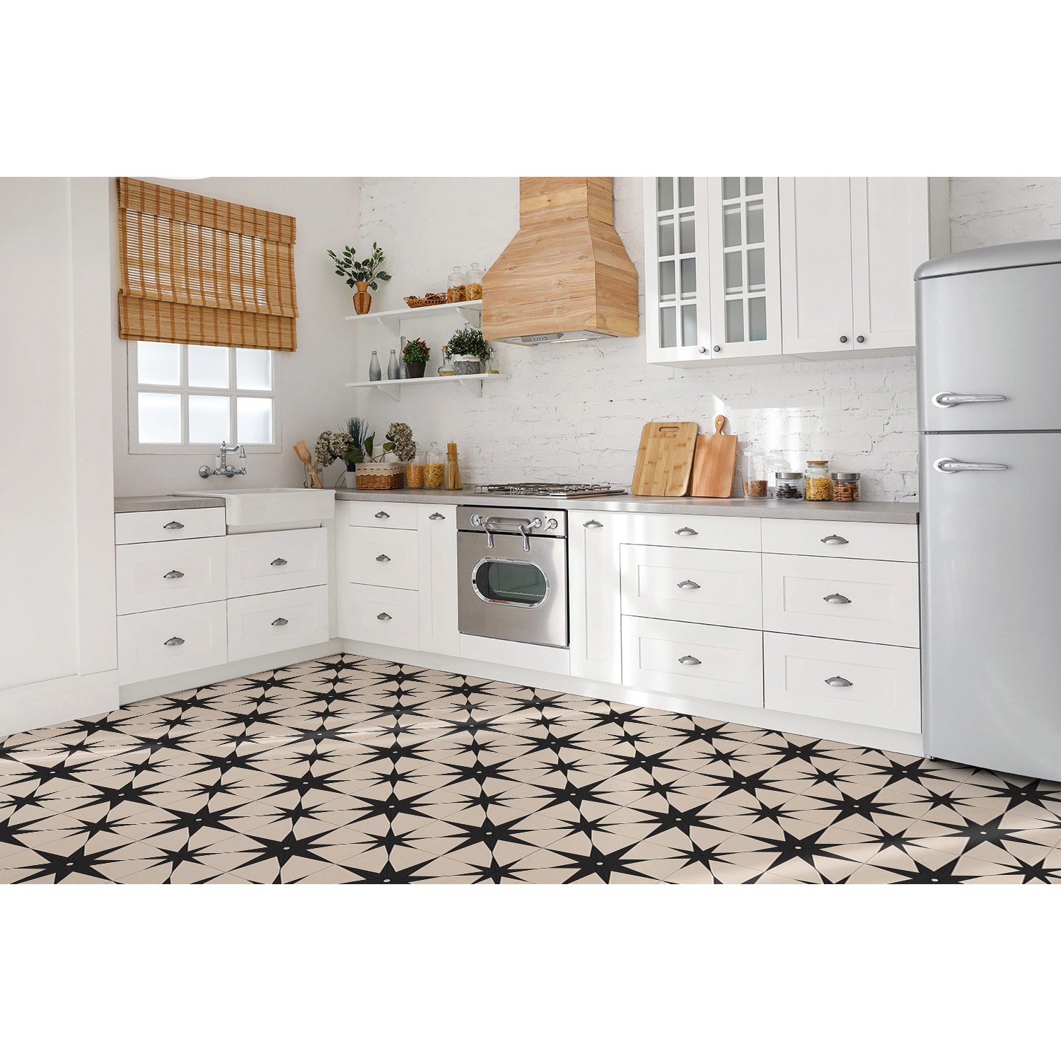 Tulup PVC Fliesen Selbstklebende 30 cm x 30 cm Set von 9 Klassische Klebefliesen Vinyl Bodenfliesen Klebefliesen für Küche Stern_2