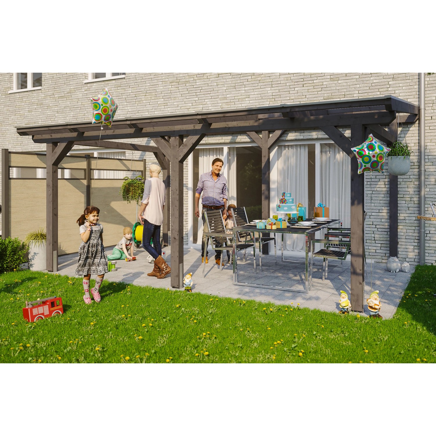 Skan Holz Terrassenüberdachung Siena 541 x 300 cm Leimholz Schiefergrau