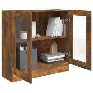 VidaXL Vitrinenschrank in Räuchereiche mit Glastüren, 82,5x80 cm, ideal als Wandregal.