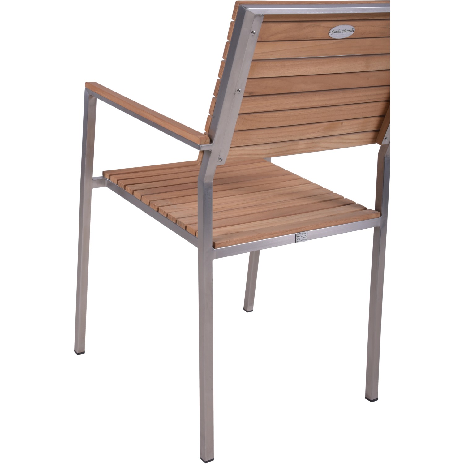 Garten Pleasure Stapelstuhl Denver aus Teakholz und Edelstahl für Gartenmöbel-Set.