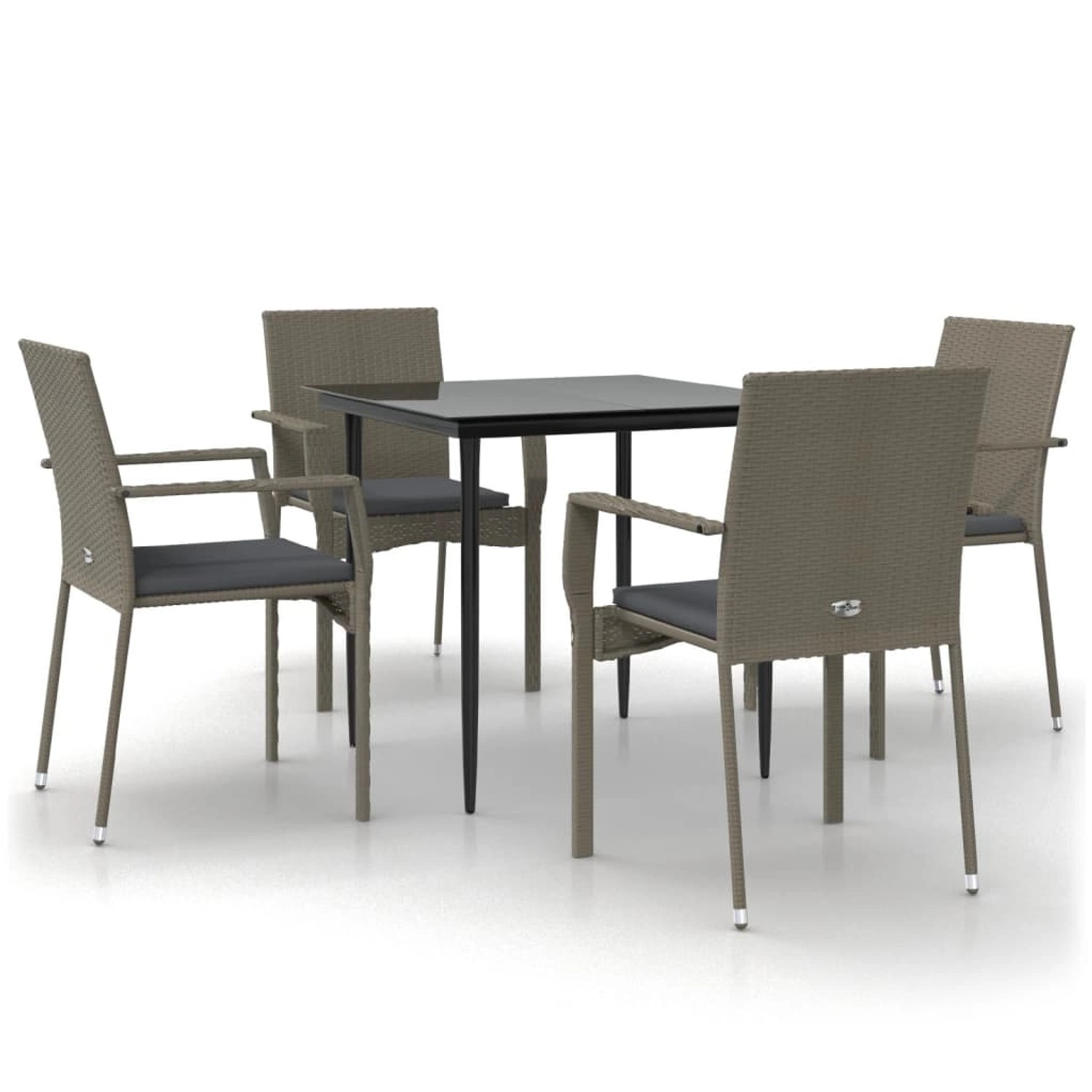 vidaXL 5-Tlg Garten-Essgruppe mit Kissen Schwarz und Grau Poly Rattan 3185126