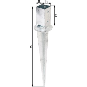 Einschlag-Bodenhülse, feuerverzinkt, für Vierkantholzpfosten, verstellbar.