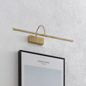 Lucande LED Wandleuchte Fehmke in Bronze über einem Bild. Retro Wandlampe für Innen.