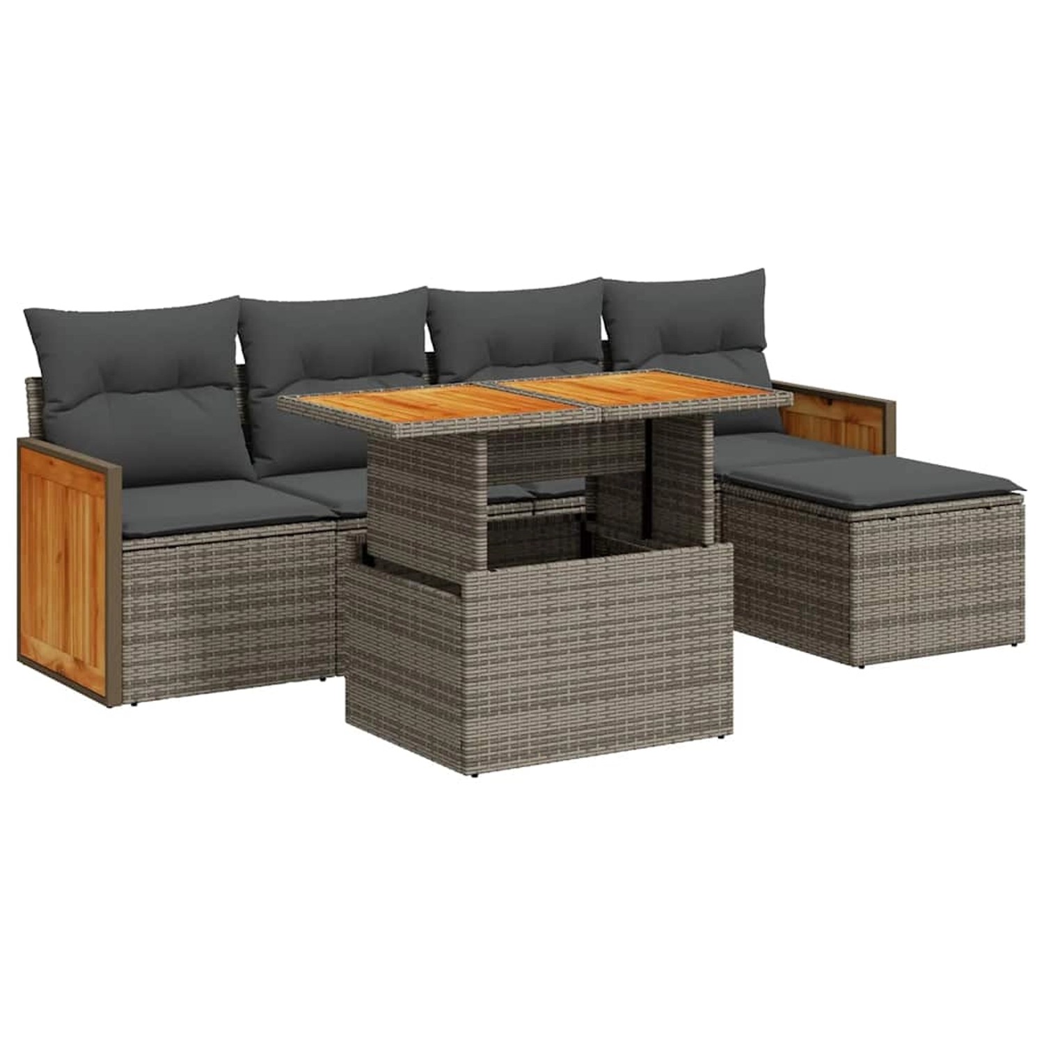 vidaXL 6-Tlg Garten-Sofagarnitur mit Kissen Grau Poly Rattan Akazie 3327700 günstig online kaufen