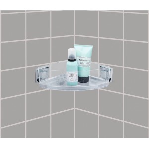 Wenko Eckablage Quadro: Duschregal aus Edelstahl mit transparenter Ablage für Badutensilien.