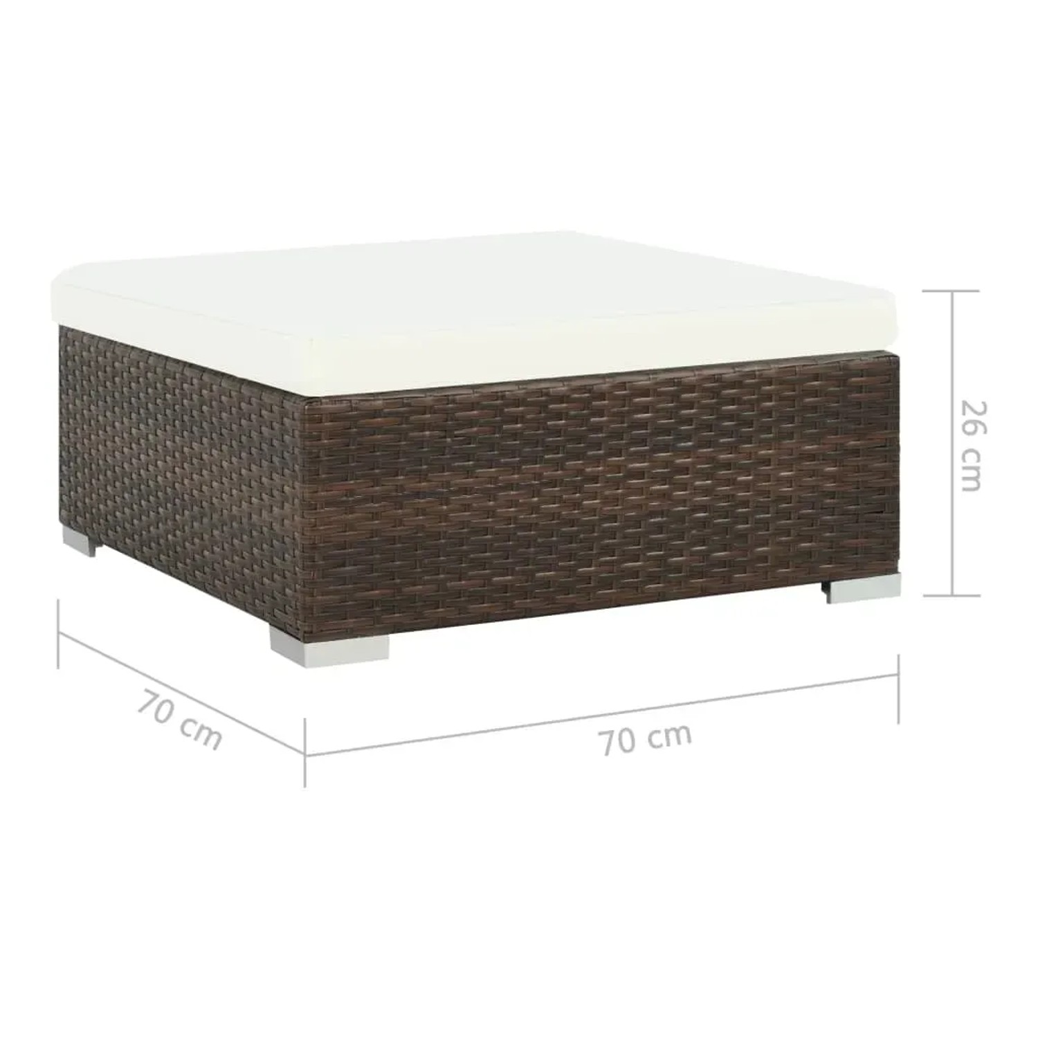 Brauner vidaXL Gartenhocker aus Rattan mit cremefarbenem Polster, Teil des Lounge-Sets.