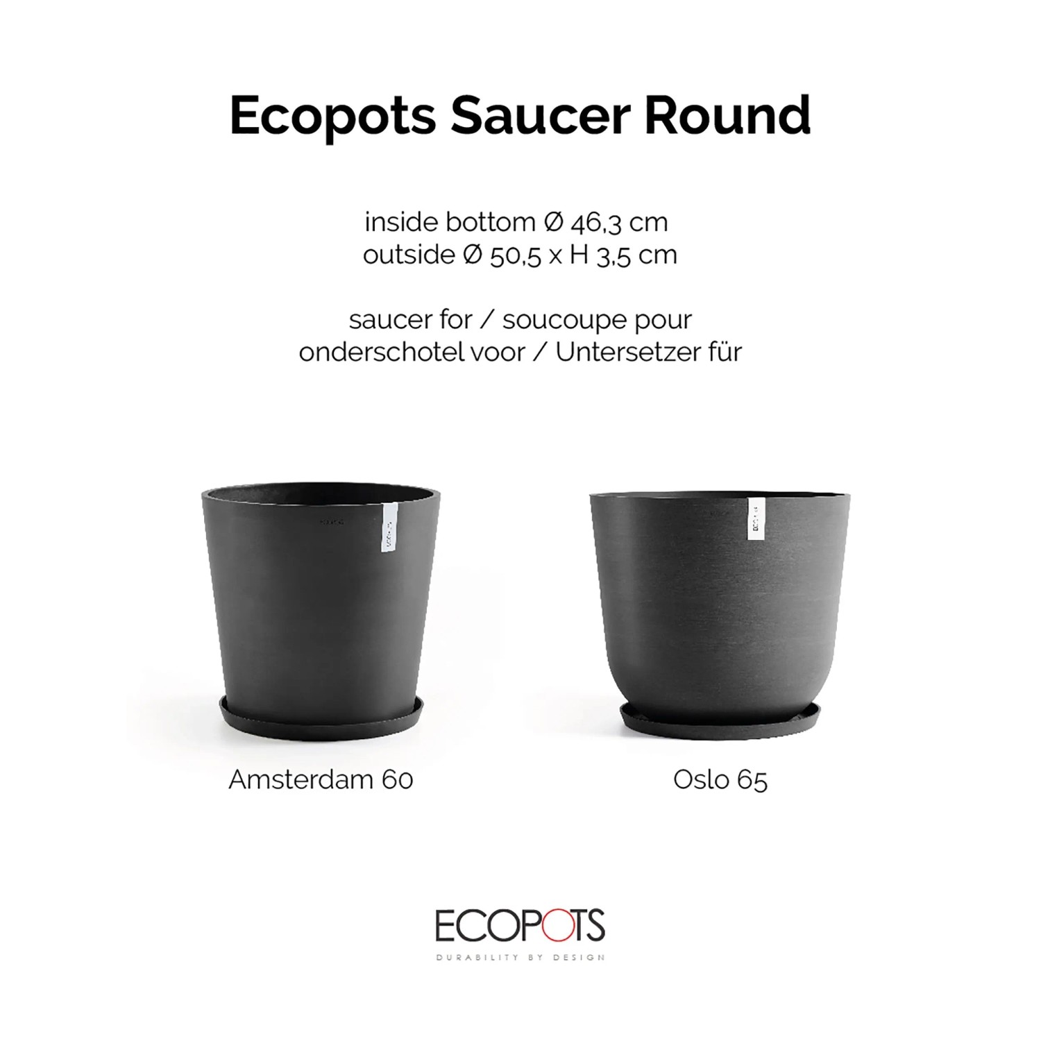 Ecopots Untersetzer, dunkelgrau, 60 cm, passend für Pflanzgefäße Amsterdam und Oslo.