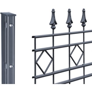 Metallzaun-Set Rimini, 90cm hoch, anthrazit, mit Zaunpfosten und Rautenmuster.