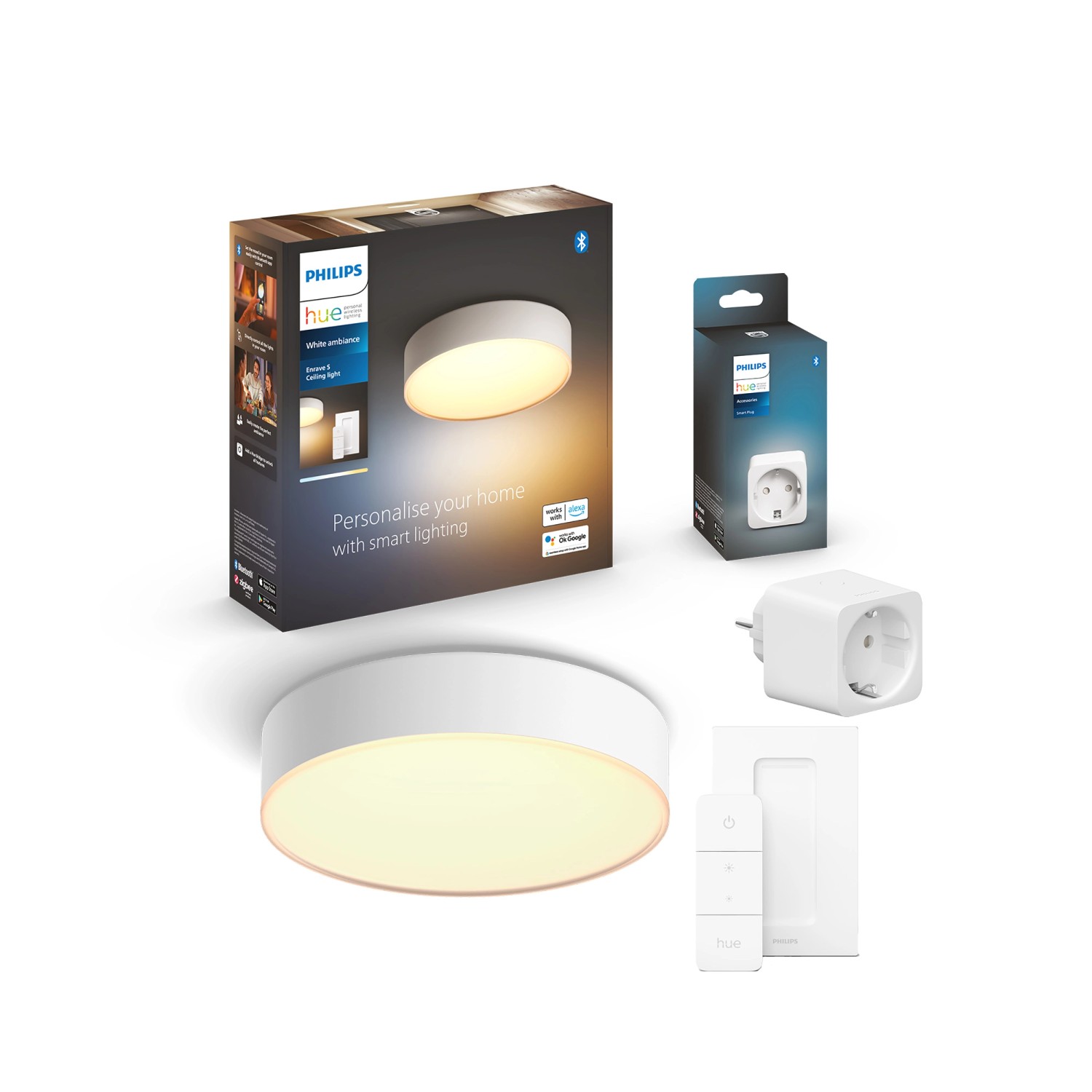 Philips Hue Bundle Deckenleuchte Enrave S Ø 26,1 cm inkl. Dimmer und SmartP günstig online kaufen