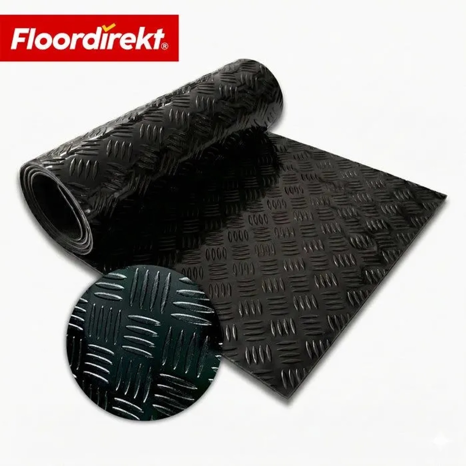 Schwarzer PVC-Bodenbelag in Riffelblech-Optik (110x150cm), rutschfest und robust.