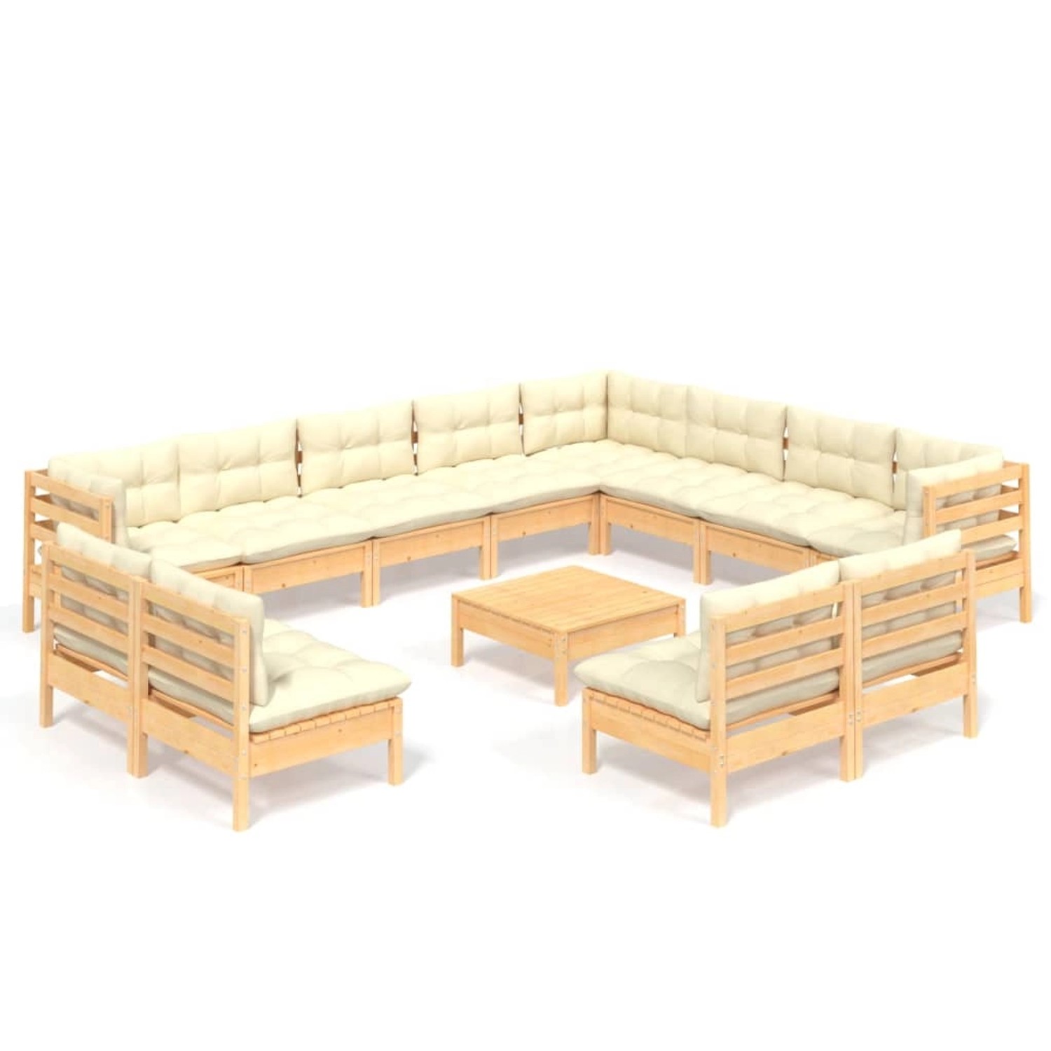 vidaXL 13-tlg Garten-Lounge-Set mit Creme Kissen Massivholz Kiefer Modell 1