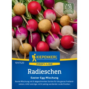Kiepenkerl Radieschen Easter Egg Mix: Bunte Mischung verschiedener Radieschen Sorten in rot, lila, gelb und weiß.