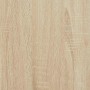 Nahaufnahme der Holzmaserung eines Eckschranks in Sonoma-Eiche. Heller Holzwerkstoff mit natürlicher Struktur für Wohnzimmerschränke.