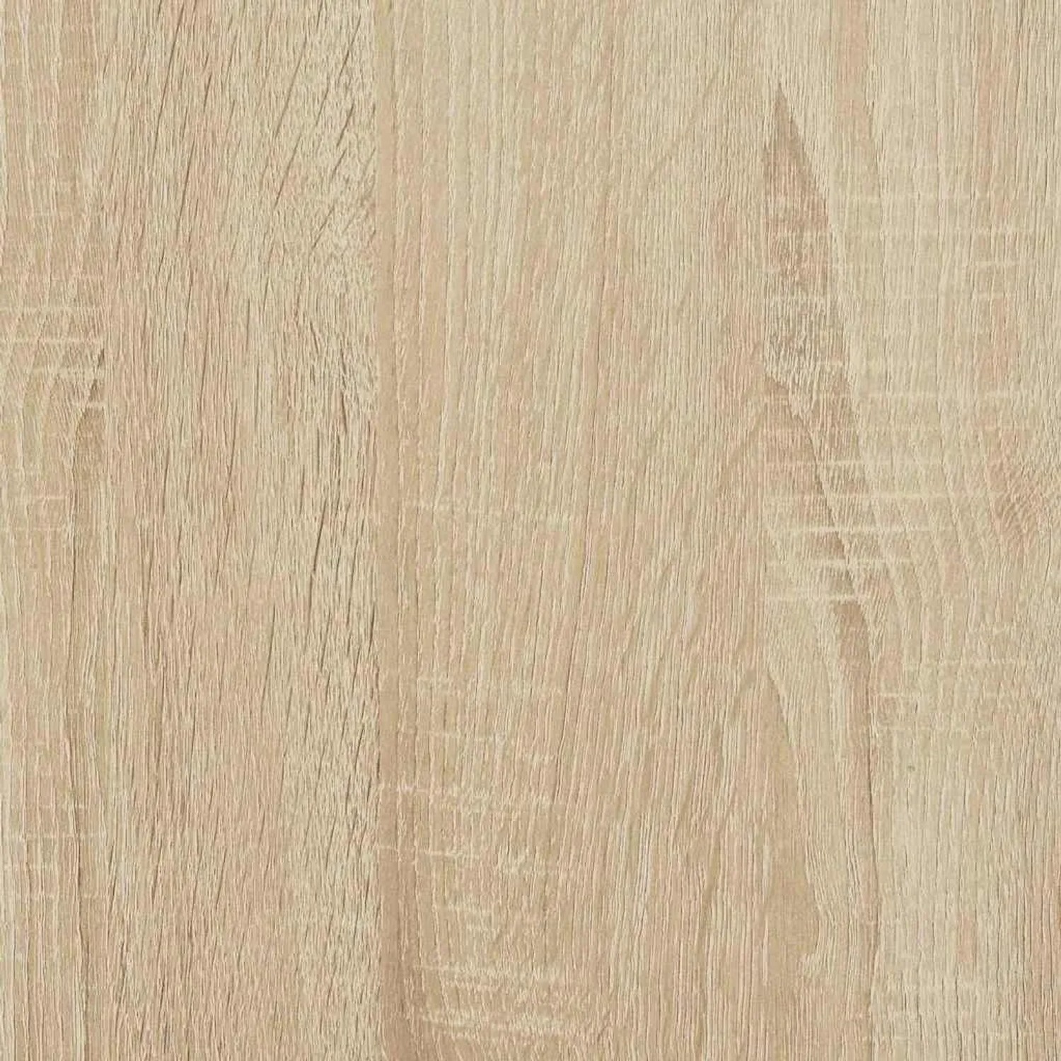 Nahaufnahme der Holzmaserung eines Eckschranks in Sonoma-Eiche. Heller Holzwerkstoff mit natürlicher Struktur für Wohnzimmerschränke.