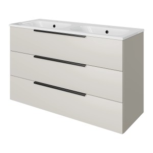 Pelipal Badmöbel-Set Quantum in Kaschmir Matt mit Doppelwaschtisch und 3 Auszügen, 121 cm breit.