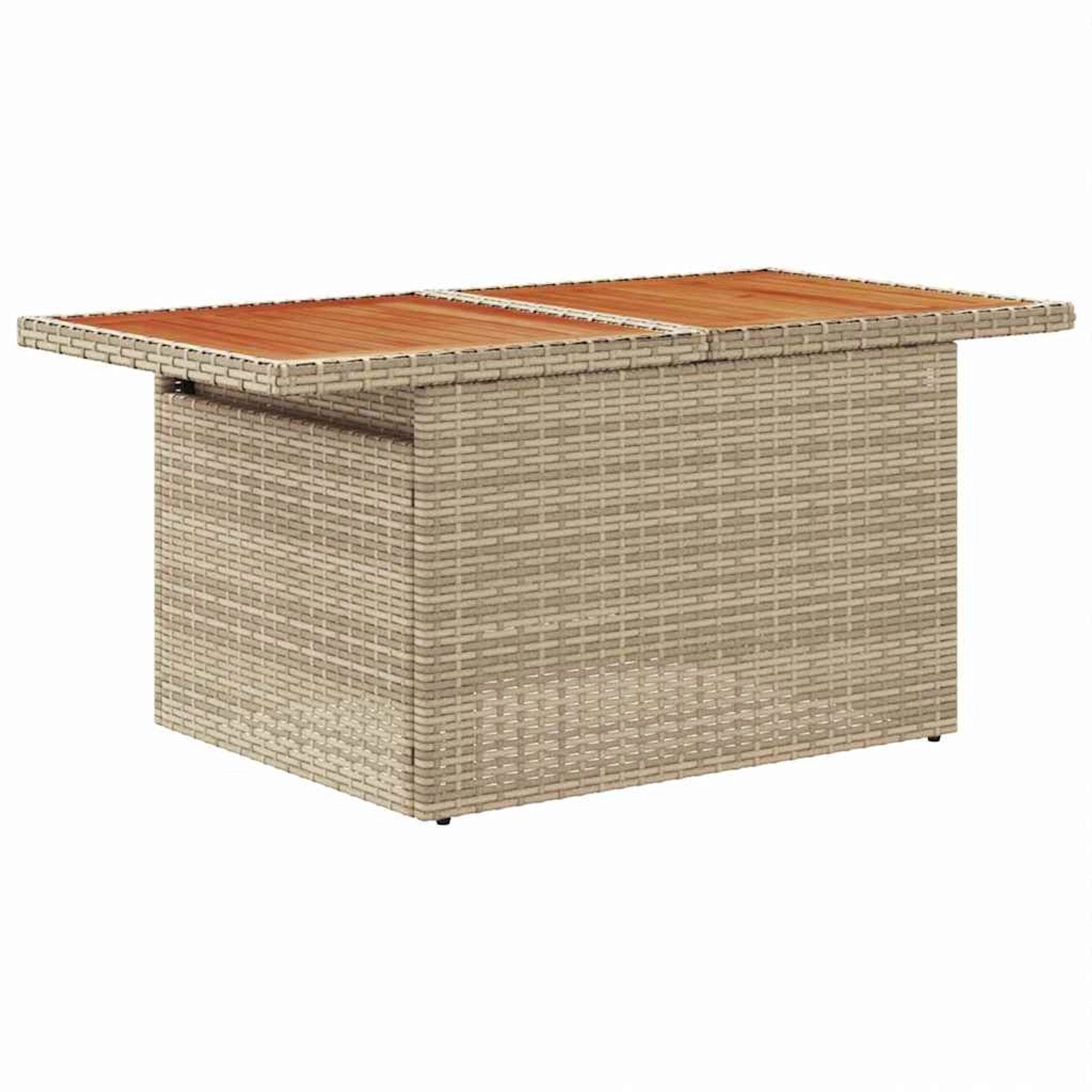 Beiger vidaXL Gartenmöbel Tisch aus Poly Rattan mit Holzplatte für Sofa-Set.