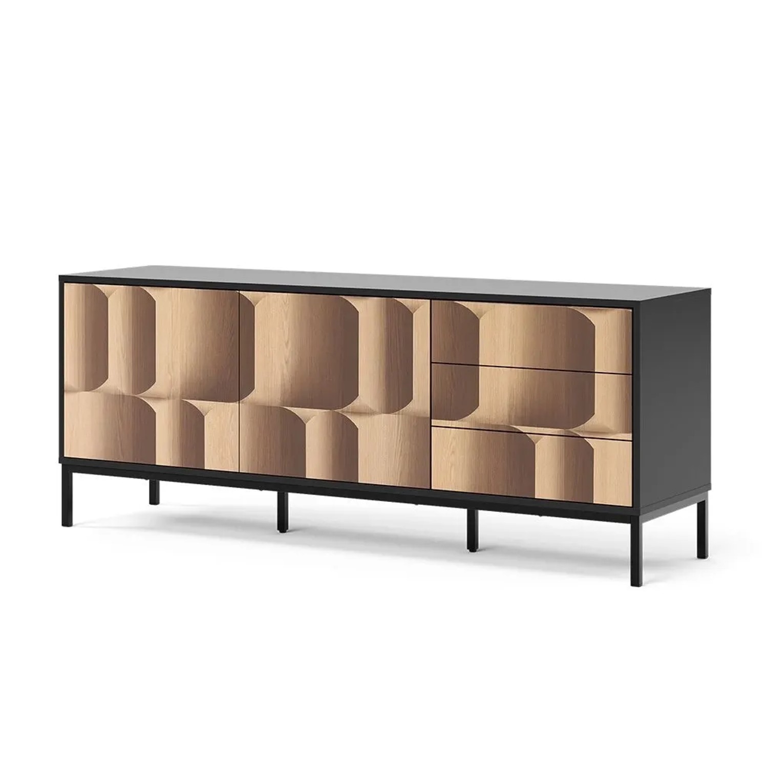 Vicco Lowboard Eliza Schwarz Eiche 150 x 60 mit 3 Schubladen