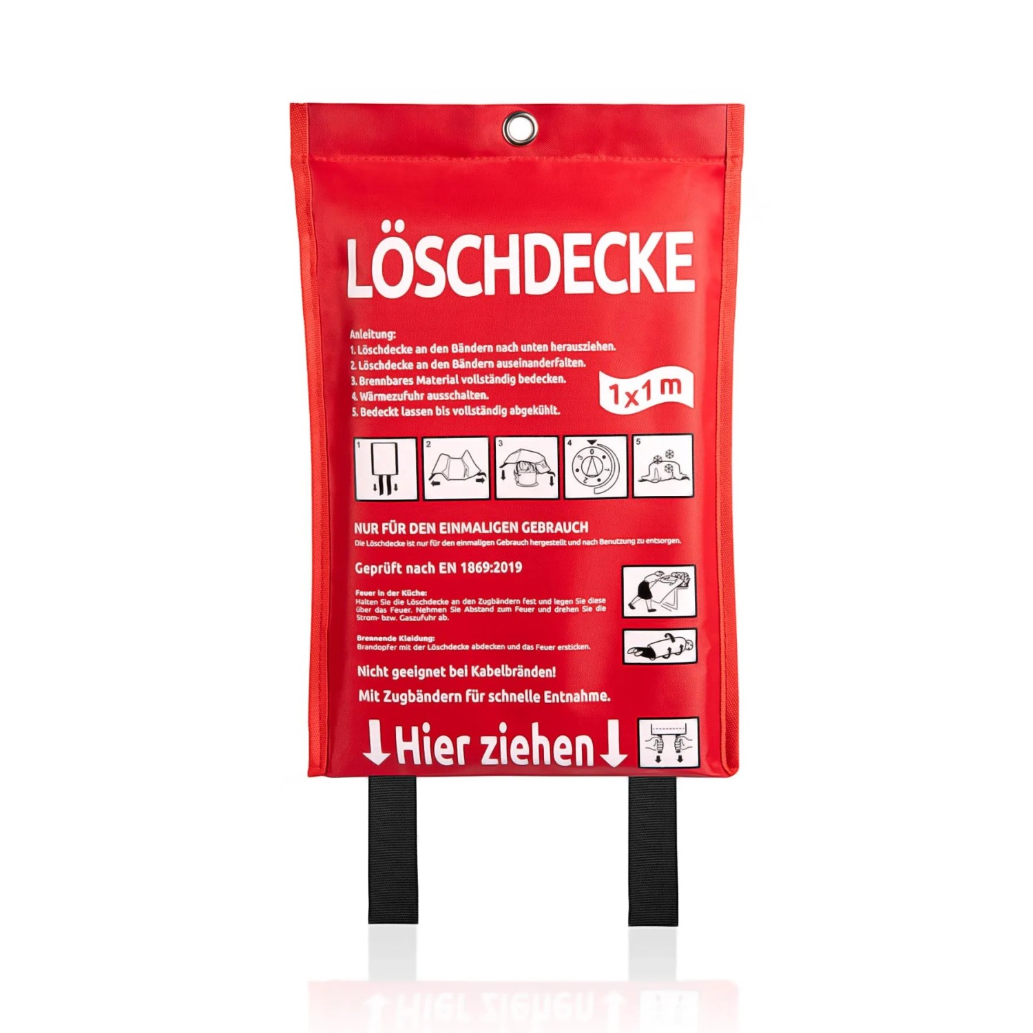 BigDean Löschdecke Küche Für Fettbrand Sofort Einsetzbare XL Feuerlöschdecke DIN EN 1869 2019 Geprüft Feuerdecke Auch Für Grill Auto Und Camping BigDean Löschdecke 100 x 100 cm – sofort einsetzbar bei Fettbrand – DIN EN 1869 geprüft – für Küche, Grill, Auto und Camping