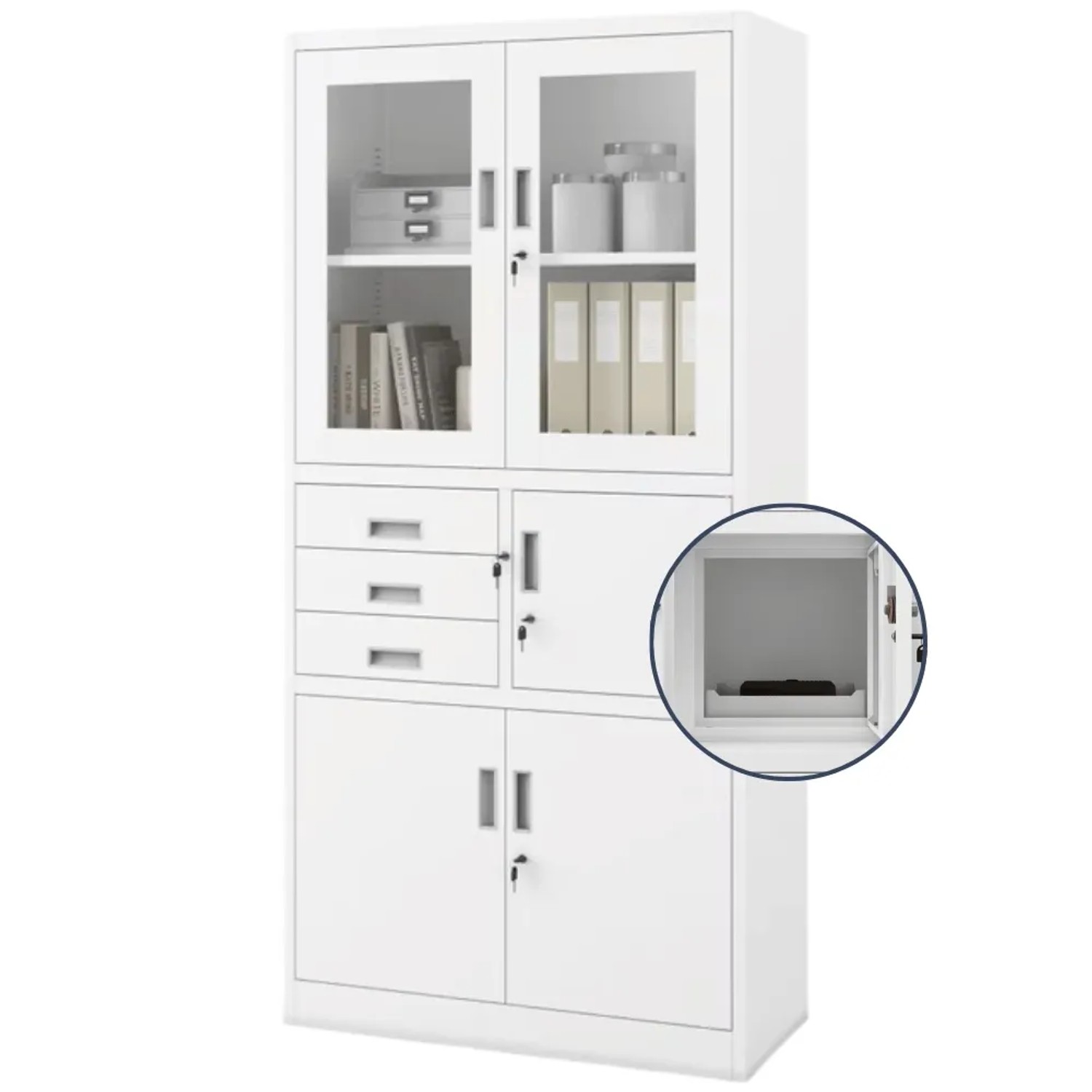 DELUKE Vitrinenschrank Abschließbar GEDO mit Tresor 185 x 90 x 40 cm Weiß