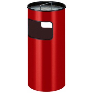 Roter, runder PROREGAL Kombiascher mit Metalleinsatz, Löschsand und Sieb. Feuerfester Mülleimer, 50 Liter.