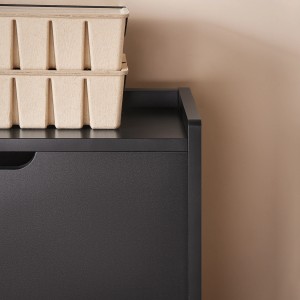 Detailansicht: Schwarzer SoBuy Schuhkipper mit 4 Klappen und Ablagefläche.